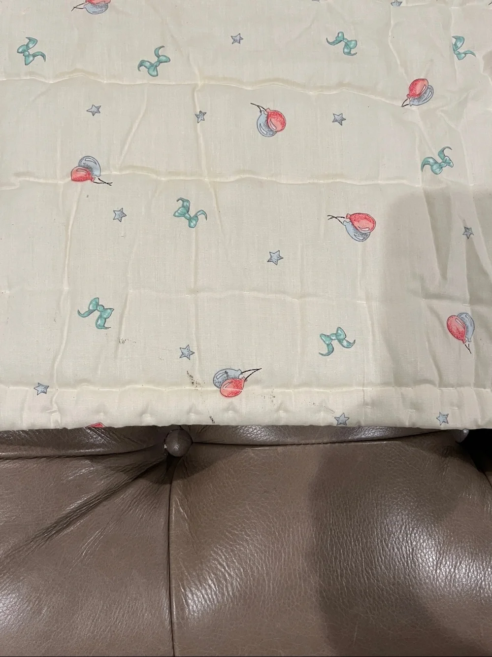 once upon a Time Teddy Bear Story Quilted Baby Blanket - Cream, Blue, Red
